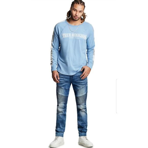 True Religion Classic Rocco Moto in Indigo Moonshine Blue Jeans 40x34 NWT $229 - Picture 1 of 8